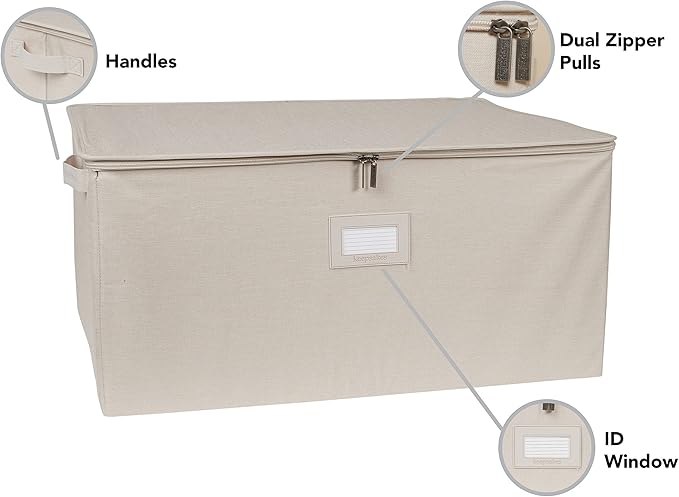 Covermates Platter Storage Box – Serveware & China Storage Container with Dual Zippers, ID Window, Reinforced Handles & Structured Walls for Platter, Dish & Serving Tray Protection, Beige Heather