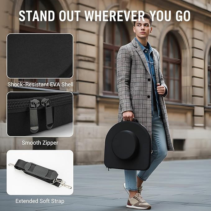 Cowboy Hat Box Hard Shell for Travel, Universal Fedora Hat Box Storage Organizer with Elastic Luggage Strap, Crush-Proof Protective Hat Carrier Bag for Large Brim Hats Men Women