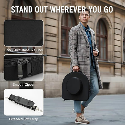 Cowboy Hat Box Hard Shell for Travel, Universal Fedora Hat Box Storage Organizer with Elastic Luggage Strap, Crush-Proof Protective Hat Carrier Bag for Large Brim Hats Men Women