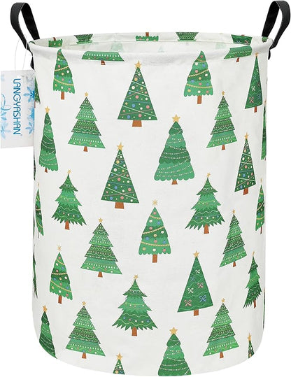 Laundry Basket Canvas Fabric Collapsible Organizer Basket for Storage Bin Toy Bins Gift Baskets Bedroom Clothes Children Nursery Hamper (Christmas Tree)