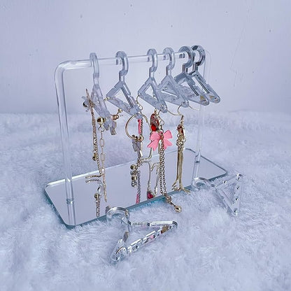 Earring Hanger Rack with 8 Mini Coat Hangers, Acrylic Earring Holder Display Stand, Ear Studs Hanging Earrings Organizer For Women Girls, Silver