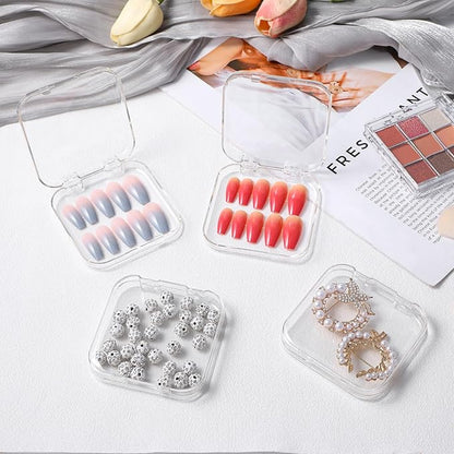 48 Pack Press On Nail Storage Box Clear Acrylic Nail Organizer Display Case with 180 Adhesive Double Sided Tape for Fake Nails, Nails Packaging Supplies