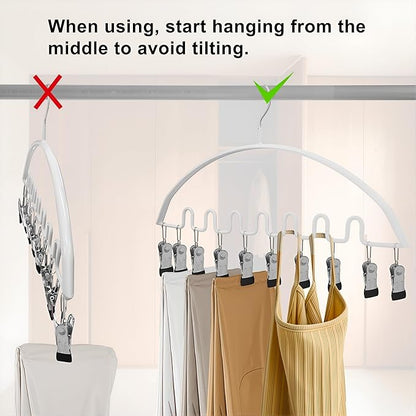Legging Organizer for Closet,Metal Wave Design Pants Hanger with 10 Clips 7 Hooks, Closet Storage for Pants, Skirts, Hats (White, 4Pack)
