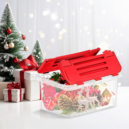 Superio Red Storage Box with Red Hinged Lids, Plastic Container Bins for Organizing with Attached Lid, Stackable Crates, BPA Free, Organizers for Home and Office, 35 Quart (20.25"x14"x10.5")