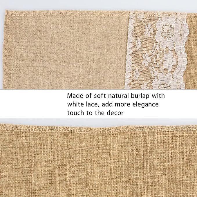 Burlap Silverware Holders with White Lace - 10 Pack of 4 x 8" with Ribbon Bow - Wedding Reception Silverware Holder - Baby Shower Silverware Pocket Pouch – Dining Table Utensil Holders