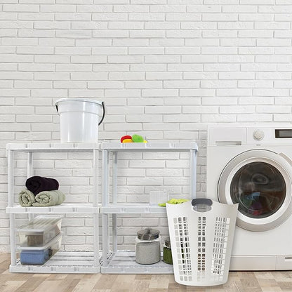 Gracious Living Laundry Basket, Easy Carry Flex Collapsible Hamper, 87.5 Liters, White - Large Plastic Clothes Storage Organizer for Home, Bathroom, and Bedroom