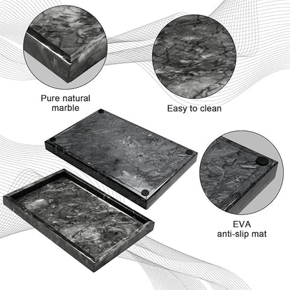 Pure Natural Marble Tray for Bathroom, Dresser, Sink. Cosmetics, toiletries, perfumes, Jewelry, Candles, etc. can be Placed (Ocean Wave Gray, 12" x 8" x 1.2")