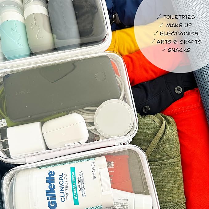 Clear Zipper Pouches Hard Shell - Transparent Storage Bins for Home Organization - Stackable Zippered Pencil Case to Organize Playroom Toy Bin - TSA Approved Toiletry Bag Travel Bags for Toiletries