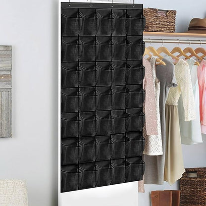 35 Pocket Black Over the Door Shoe Organizer, Reusable Breathable Large Mesh Bag Men's & Women's Sneaker Organizer, for Hanging Shoe