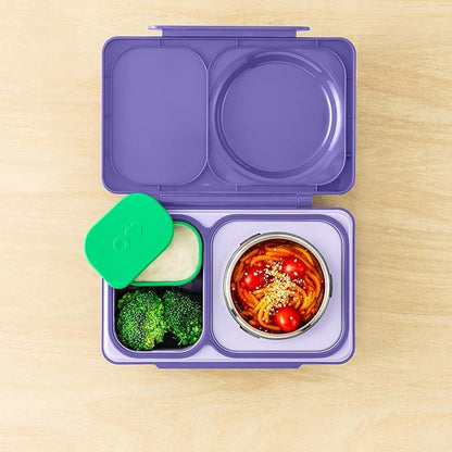 OmieBox UP (2 pack) Leakproof Dips Containers To Go, Salad Dressing Container, Condiment Container with Lids - Food Safe Silicone - 4.5 ounces (Purple/Green)