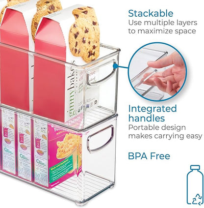 iDesign Slim Clear Plastic Stackable Storage Bin, Tall Narrow Organizer for Kitchen or Pantry
