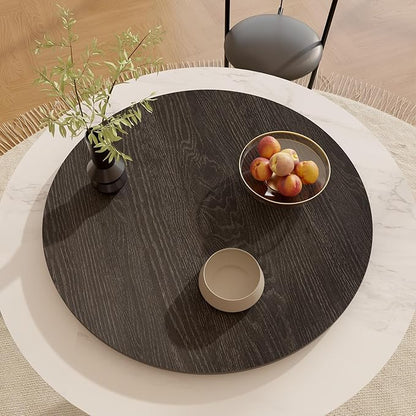 23.6" Sintered Stone Lazy Susan for Table Top- Extra Large Round Lazy Susan Organizer - Kitchen Revolution for Countertop(Black Wood Grain)