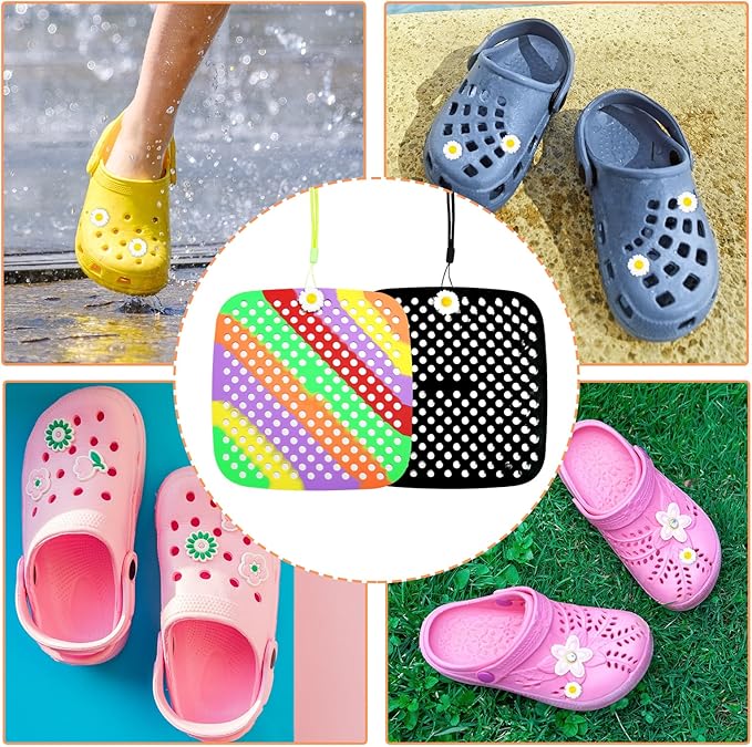 2PCS Shoe Charm Organizer - Hanging Silicone Shoe Charm Holder with 194 Holes, Portable Display Net for Shoe Charms (Black & Colorful)