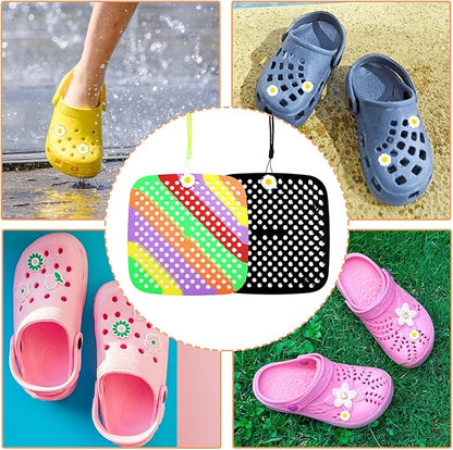 2PCS Shoe Charm Organizer - Hanging Silicone Shoe Charm Holder with 194 Holes, Portable Display Net for Shoe Charms (Black & Colorful)