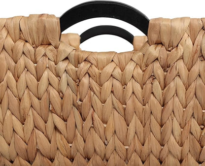 happimess BSK2020A-3SET Astor Bohemian Farmhouse Handwoven Water Hyacinth Nesting Storage Baskets with Wood Handles, Seagrass Containers for Decoration in Living Room, Bedroom, Natural (Set of 3)