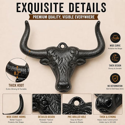 Cowboy Hat Rack Wall Mount 2PC Cowboy Hat Holder Hooks Western Hat Rack Metal Cowboy Hat Hooks Rustic Western Decor Hat Hanger