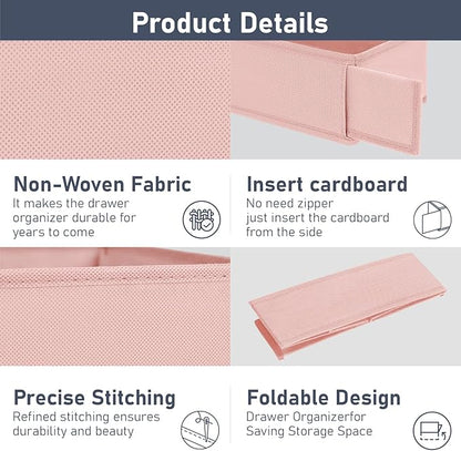 DIMJ Drawer Organizer for Clothes - Underwear, Sock, Closet, and Dresser Storage Box - Dividers for Baby Clothes, Bra, Socks, Belt, Tie - Set of 9, Pink