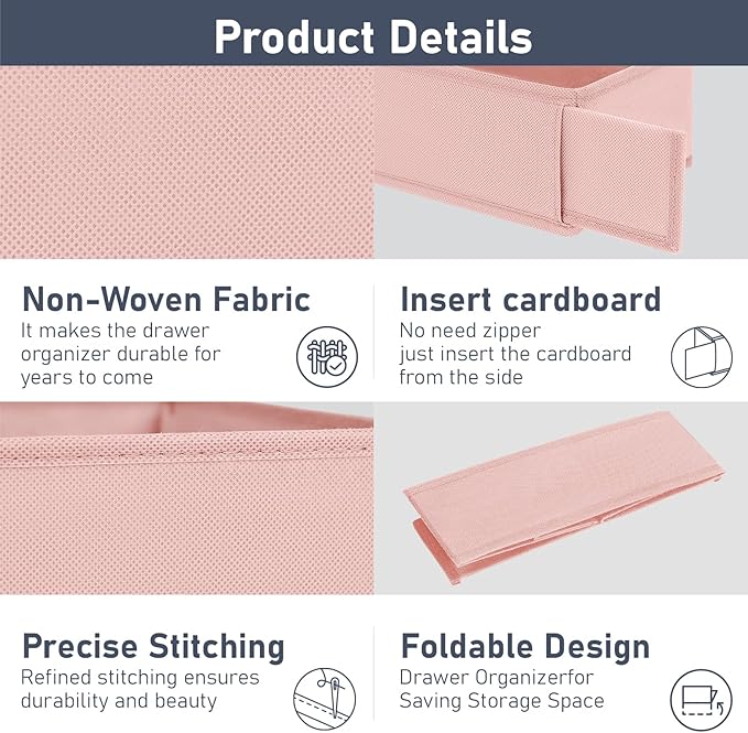 DIMJ Drawer Organizer - Clothes Storage Set of 3, Pink: Sock, Underwear, Bra, Tie, Belt Dividers