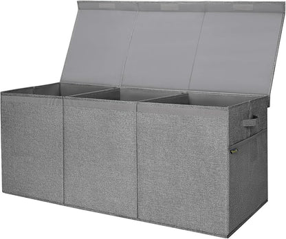 BALEINE Fabric Storage Bins with Lid, Collapsible Extra Large Storage Boxes Bins Baskets with Divider for Home Organizing (37.5"x13"x16", Grey)
