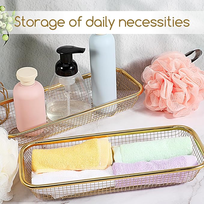 4 Pcs Gold Kitchen Drawer Organizer, Stainless Steel Silverware Container, Stackable Mesh Storage Baskets, Gold Utensil Holder for Holding Knife, Fork, Spoon, 12 x 5 x 2 Inch