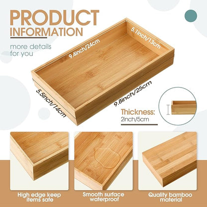 Chengu 2 Pcs Bamboo Bathroom Trays Small Vanity Tray for Toilet Tank and Bathroom Counter Top, Wood Napkin Holder Tray Organizer for Soap Dispenser Perfume Home Kitchen Decor, 9.8 x 5.5 Inch