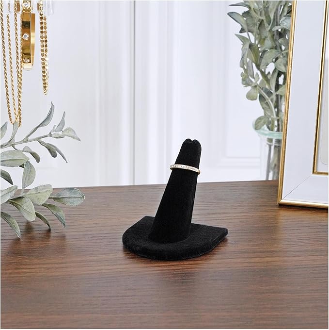 Plymor Black Velvet Ring Finger Display, Single on U-Shaped Base, 2" W x 2" D x 2" H (Pack of 3)