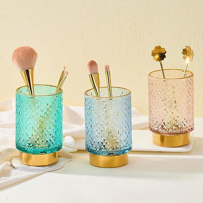 Makeup Brush Holder Organizer,Toothbrush Holders,Desk Pen Pencil Holder,Multifunctional Vintage Glass Brush Cup（A45-10-US）