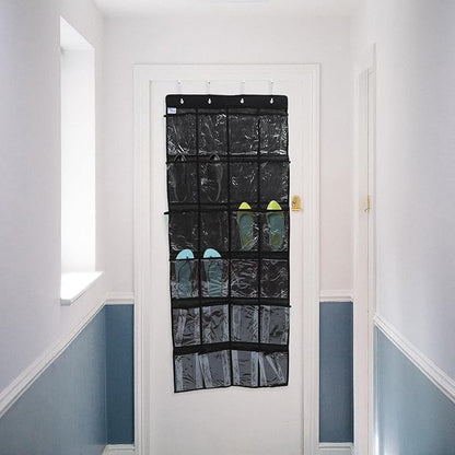 SUPVOX 24-pocket Over-the-door Shoe Hanging Bag with Mesh Pockets, Non-woven Fabric Storage Organizer for Bedroom and Dormitory Door Use, Black
