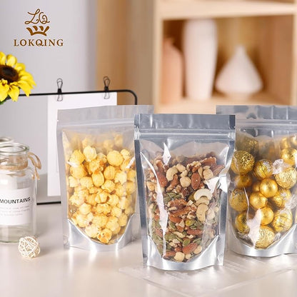 100 Pack 5x8 Mylar Bags for Food Storage and Resealable Stand Up for Small Business Packaging Supplies Great for Party Favor Food Storage