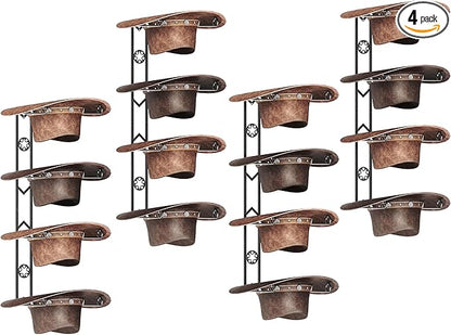 Cowboy Hat Organizer Hangers for Wall, Western Hat Rack Wall Mounted with Decorative Star, Metal Cowboy Hat Holder for Western, Cowboy, Beach, Fedora, Sun Hats (4 Pack)