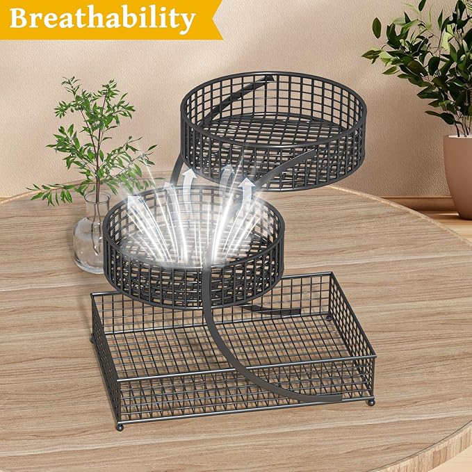 BCWW 3 Tiers Makeup Organizer Countertop Multi Bathroom Counter Organizer Metal Fruit Basket Perfume Skincare Organizers Holder for Vanities, Cabinet, Cosmetic, Dresser Organizer (Black)