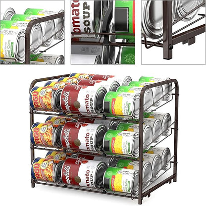 Vrisa Can Organizer Stackable Can Dispenser for Food Storage Can Rack Organizer for Pantry Cabinet Countertop Holds Up to 72 Cans Rustic Brown 2 Pack