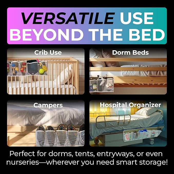 Jestik RV Shoe Storage for Bedside - 16 Large Pocket Bed Hanging Shoe Organizer Bag with Hooks, Wall Mounted Shoes Rack, Foldable Mesh Pockets, Bedside Caddy for Shoes, RV & Camper Essentials (2 Pack)