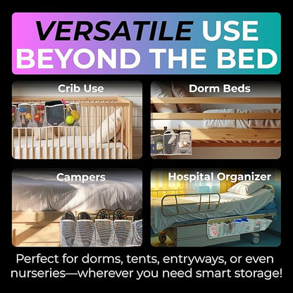 Jestik RV Shoe Storage for Bedside - 16 Large Pocket Bed Hanging Shoe Organizer Bag with Hooks, Wall Mounted Shoes Rack, Foldable Mesh Pockets, Bedside Caddy for Shoes, RV & Camper Essentials (2 Pack)