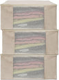 Cotton Canvas Clothes Storage Bags, Saree Covers with Zip for Storage Specially Design for Woman Dresses, Sarees, Lehengas for Wardrobe Organizer (17 x 14 x 7 Inch, off white, Pack 0f 3)