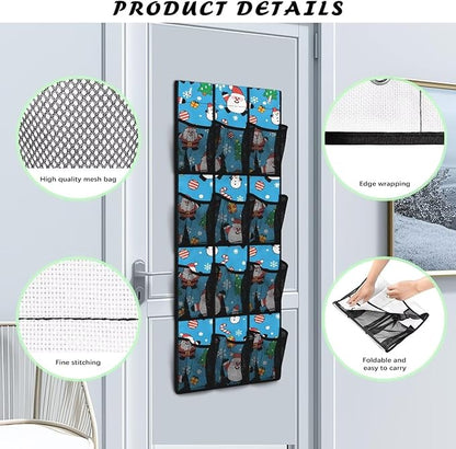 Candy Santa Claus Behind Door Organizer for Dorm Room Essentials Merry Christmas Over The Door Organizer Multi-Funtion Storage Bag Wall Hanging Storage,4 Metal Hook with 12 Pockets