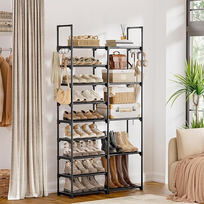 WOWLIVE 9 Tiers Shoe Rack Shoe Storage Shoe Organizer 30-35 Pairs Shoe Tower Unit Shelf Durable Metal Pipes with Plastic Connectors Stackable Cabinet Black(SSS2B9)