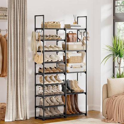 WOWLIVE 9 Tiers Shoe Rack Shoe Storage Shoe Organizer 30-35 Pairs Shoe Tower Unit Shelf Durable Metal Pipes with Plastic Connectors Stackable Cabinet Black(SSS2B9)