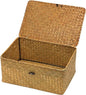Wicker Storage Basket with Lid, Natural Seagrass Woven Shelf Basket for Storage, Rectangular Decorative Storage Bins Boxes Home Organizer Decor (Natural, Medium)