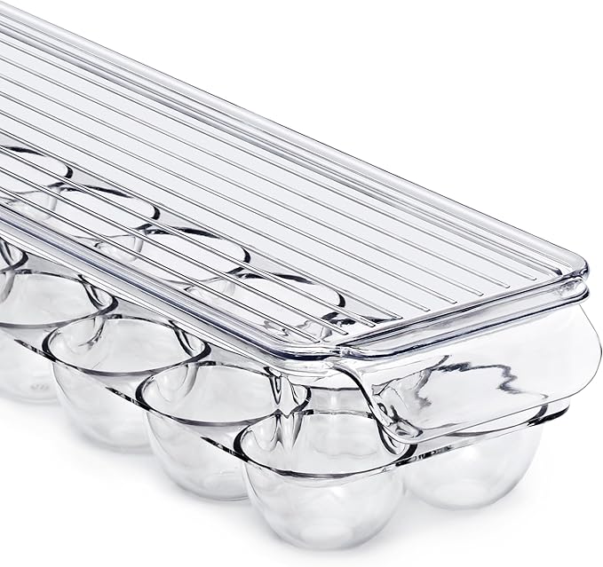 Sorbus Soda Can Organizer for Refrigerator & Egg Holder for Fridge Set, 4 Stackable Can Holder Dispenser Holds 12 Cans Each & 2 Egg Holders with Lid holds 14 eggs for Fridge, Pantry, Freezer, BPA-Free