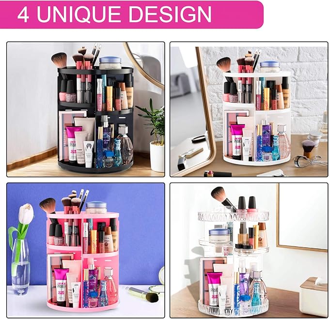 360° Rotating Makeup Organizer - Cosmetic Organizer for Bedroom Dresser & Vanity Countertop - Multi-Function Storage Makeup Carousel - Clear
