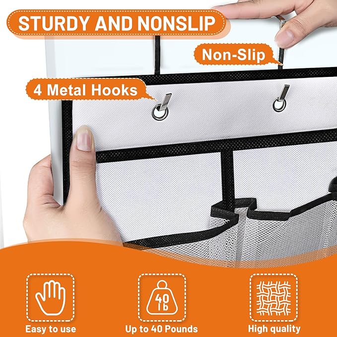 Aheroi 2 Pack 35 Pockets Over Door Shoe Organizer, White, Holds Up to 40 lbs, Mesh Pockets, Foldable, Hanging Shoe Rack