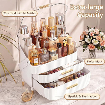 NestOrganix Makeup Organizer Skincare Organizers - Cosmetic Display Cases with Transparent Cover, SkinCare Organizers for Bathroom Countertop, Bedroom Vanity Desk, Lipstick Organizer, White