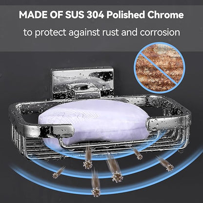 SEIDO Soap Dish for Shower, 304 Stainless Steel Bar Soap Holder for Bathroom & Kitchen, Polished Chrome Soap Tray for Shower, 4.8" L x 3.2" W Internal
