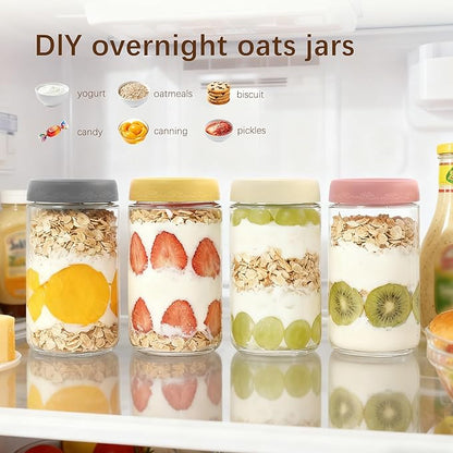 24 OZ Overnight Oats Jars with Lids 4 Pack, Glass Meal Prep Containers, Reusable Food Storage Jars, Airtight Mason Jars for Breakfast, Yogurt Parfait, Salad, Smoothies(4-2)