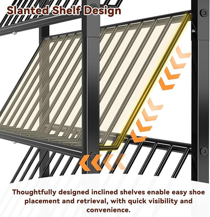 Narrow Shoe Rack, 4 Tier Slanted Metal Shoe Organizer for Small Space, Bench Shoe Storage Shelf for Entryway, Closet, Rustic Brown