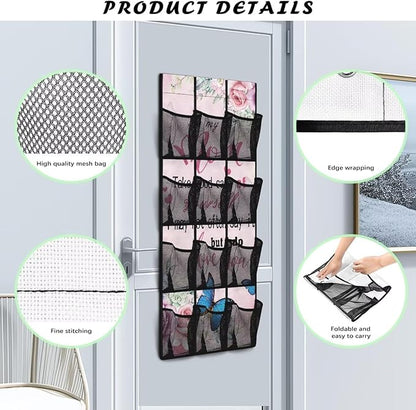 Shoe Organizer Over The Door 12 Pockets Door Hanging Storage for Closet Pink Wall Hanging Storage for Bathroom Easy to Install Shoe Holder Hanger for Mother's Day