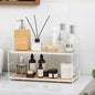 Edergoo Bathroom Counter Organizer 10s Tool-Free Install, 2 Tier Bathroom Organizers and Storage, Collapsible Bathroom Organizer Countertop, Wood Bathroom Kitchen Countertop Organizer, White