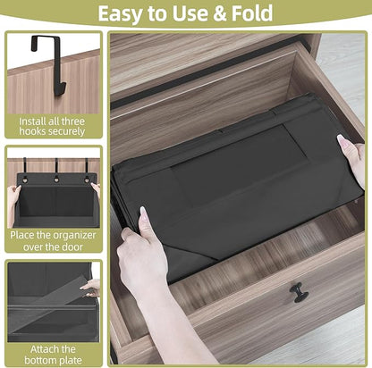 Over Door Organizer with 6 Extra Large Pockets and 12 Side Pockets, Large Capacity Hanging Storage Organizer with Clear Window for Shoes, Diapers, Black, 6 Layers, 1-Pack