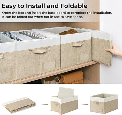 GRANNY SAYS Closet Storage Bins, Large Fabric Storage Bins, Collapsible Clothing Storage and Organization, Decorative Storage Bins, Khaki&Ivory, Large, 3-Pack